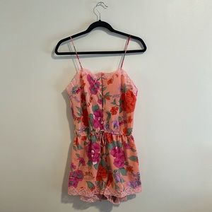 Vintage Gold Label Victoria Secret Coral Floral Romper Teddy